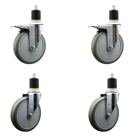 Service Caster 6'' Gray Poly Swivel 1-7/8'' Expanding Stem Caster Set 2 Total Lock Brakes, 4PK SCC-EXTTL20S614-PPUB-2-S-2-178
